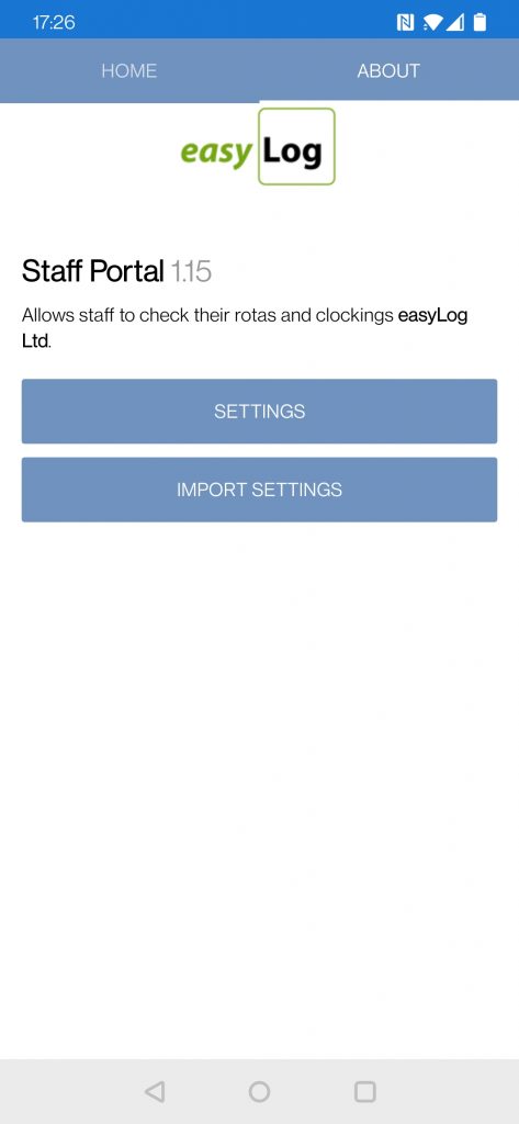 Staff Portal rota sharing app home screen